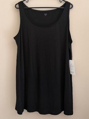 NWT Eileen Fisher Jersey Linen Scoop Neck Long Tank Top Black Size XL